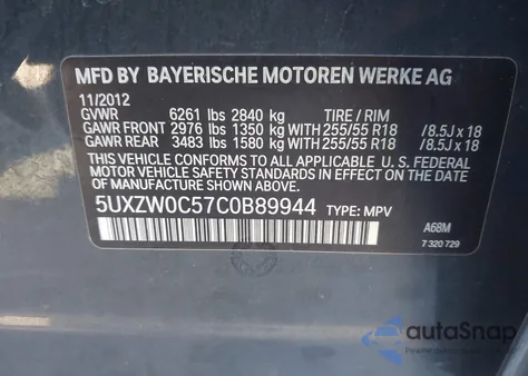 2012 BMW X5 xDrive35D z USA, uszkodzony, nr VIN 5UXZW0C57C0B89944